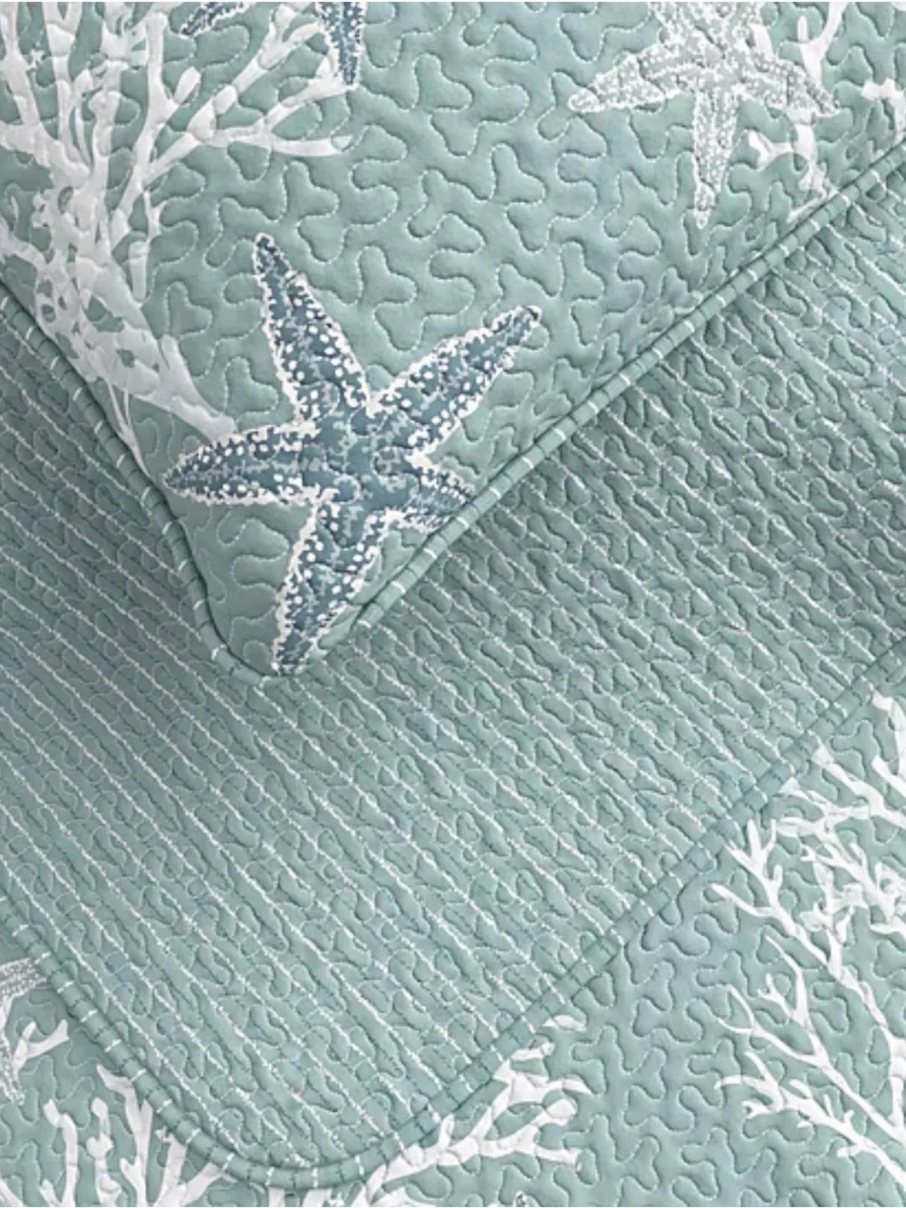 Linery King Coral Starfish Reversible Quilt Set Ether Blue 3 Piece New